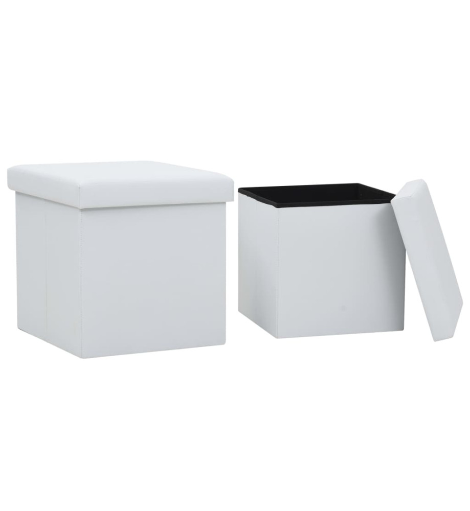 Tabourets de rangement pliables lot de 2 blanc similicuir