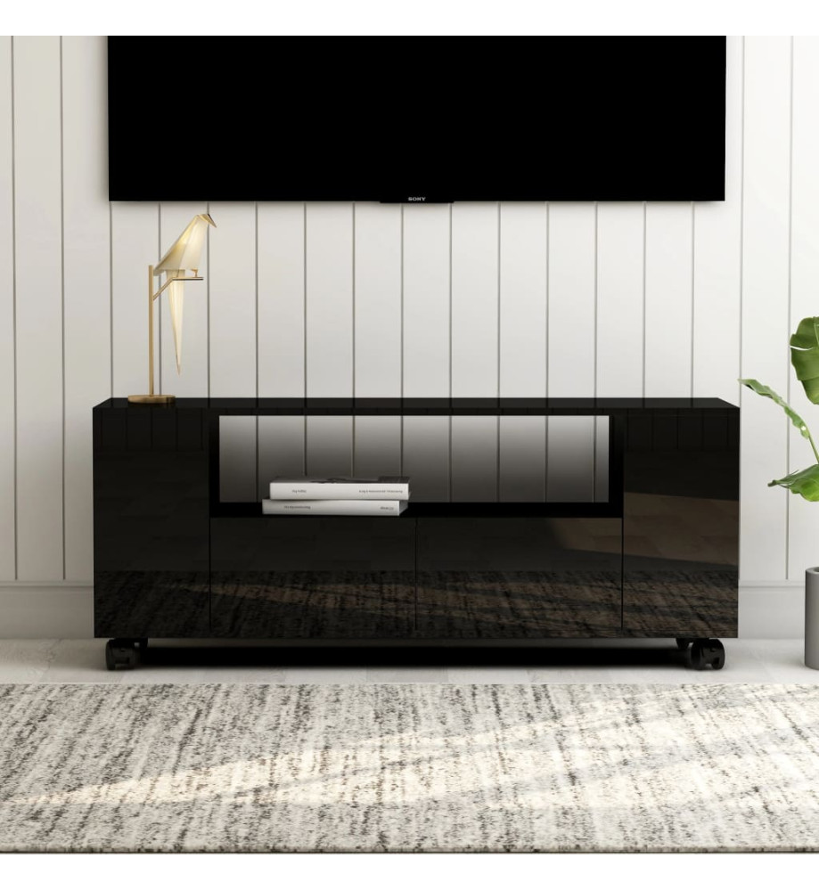 Meuble TV Noir brillant 120x35x48 cm Bois d'ingénierie