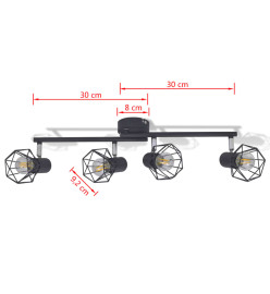 Projecteur style industriel noir avec 4 ampoules à filament LED