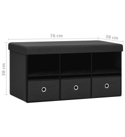 Banc de rangement pliable Noir 76x38x38 cm Faux lin