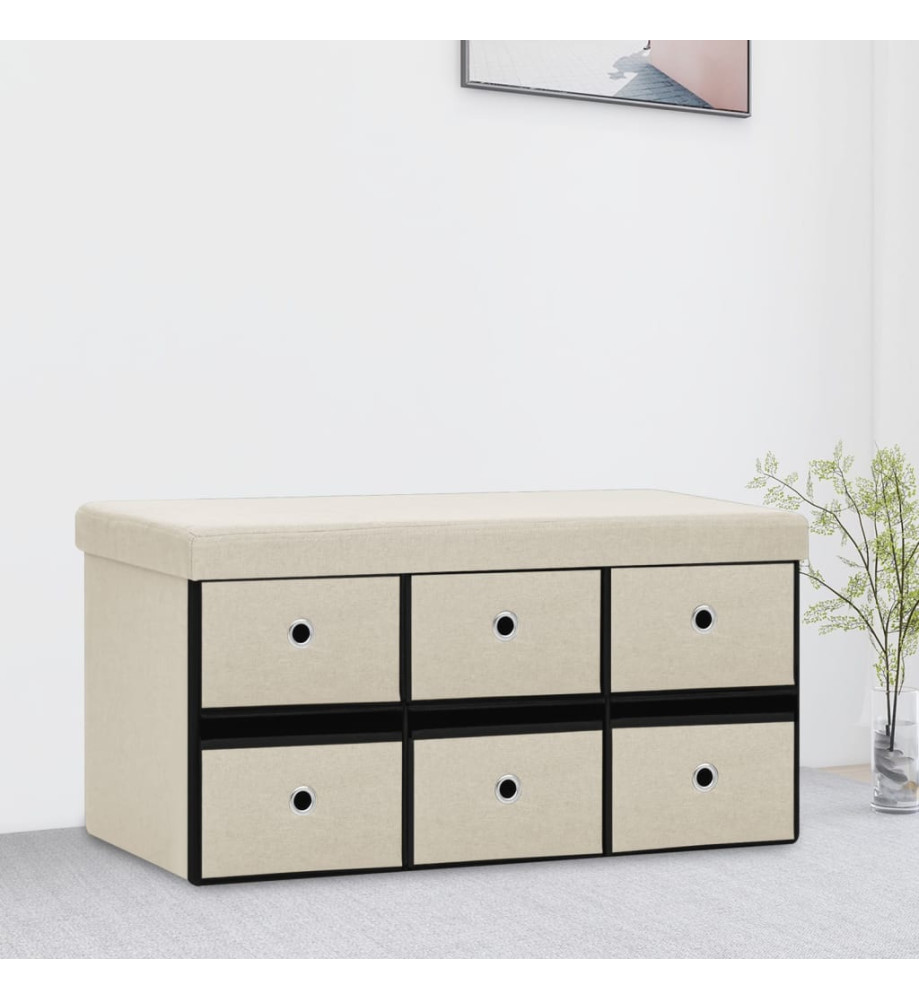 Banc de rangement pliable Blanc crème 76x38x38 cm Faux lin