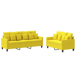 Ensemble de canapés 2 pcs avec coussins Jaune clair Tissu