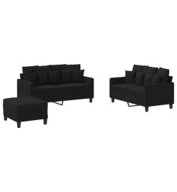 Ensemble de canapés 3 pcs avec coussins Noir Tissu