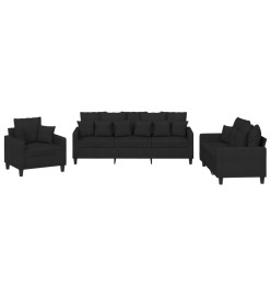 Ensemble de canapés 3 pcs avec coussins noir tissu