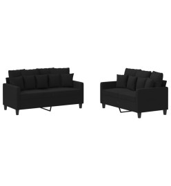 Ensemble de canapés 2 pcs avec coussins Noir Tissu