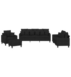 Ensemble de canapés 4 pcs avec coussins noir tissu