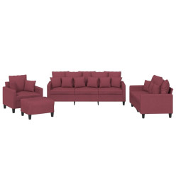 Ensemble de canapés 4 pcs avec coussins rouge bordeaux tissu