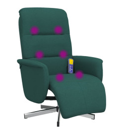 Fauteuil inclinable de massage et repose-pieds vert foncé tissu