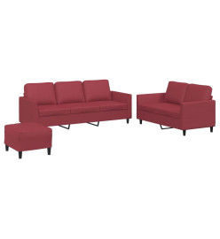 Ensemble de canapés 3 pcs et coussins Rouge bordeaux Similicuir