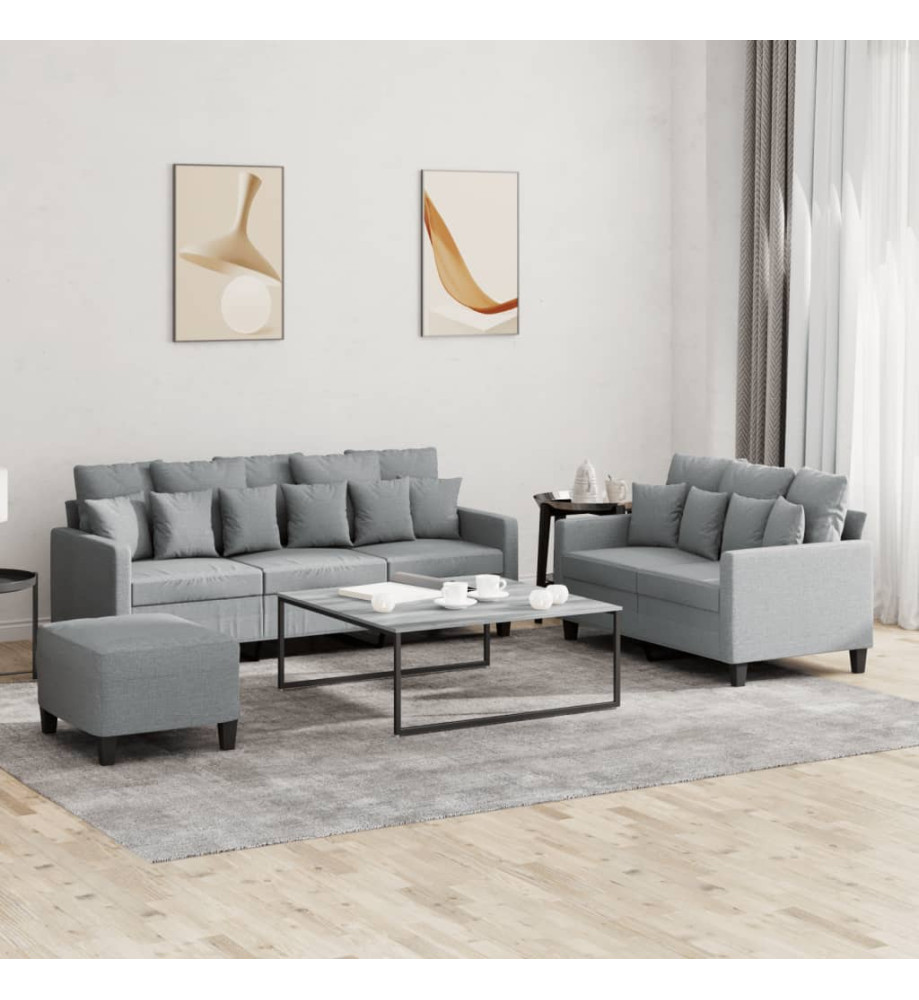 Ensemble de canapés 3 pcs avec coussins Gris clair Tissu