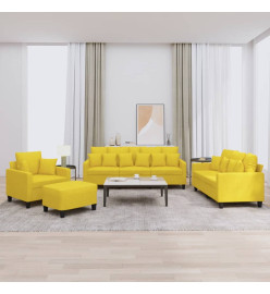 Ensemble de canapés 4 pcs avec coussins jaune clair tissu