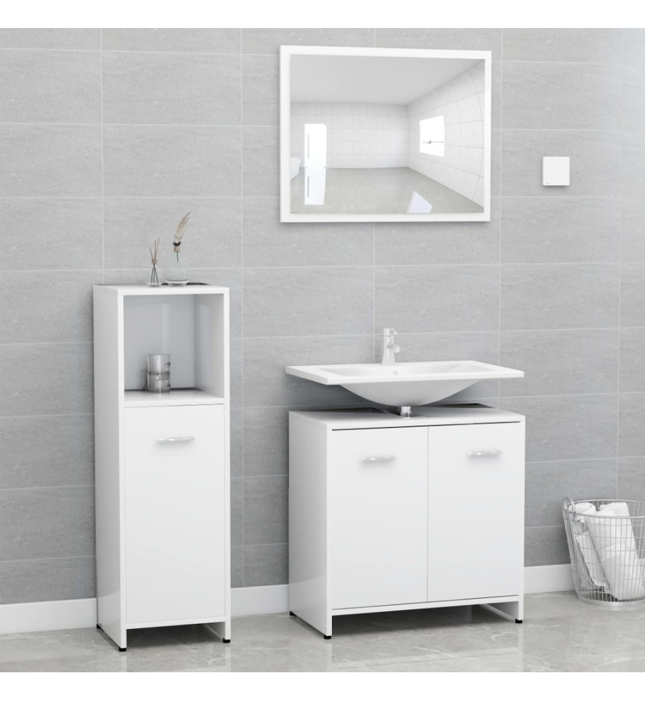 Ensemble de meubles de salle de bain 3 pcs Blanc Aggloméré