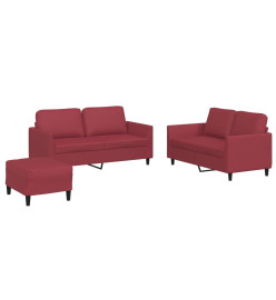 Ensemble de canapés 3 pcs et coussins Rouge bordeaux Similicuir