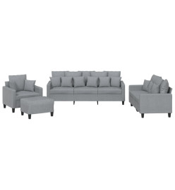 Ensemble de canapés 4 pcs coussins gris clair tissu