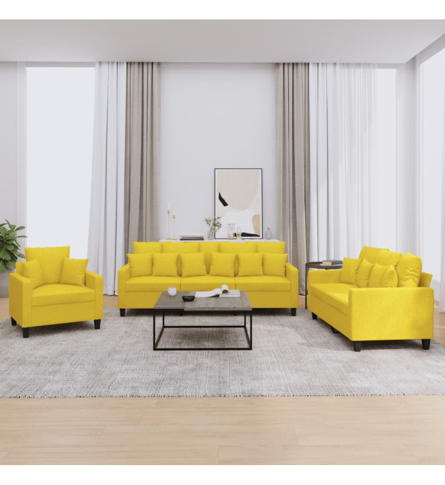 Ensemble de canapés 3 pcs avec coussins jaune clair tissu