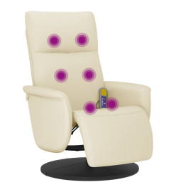 Fauteuil inclinable de massage et repose-pieds crème similicuir