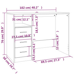 Bureau et tiroirs Blanc brillant 102x50x76 cm Bois d'ingénierie