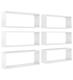 Étagères cube murales 6 pcs Blanc brillant 60x15x23cm Aggloméré