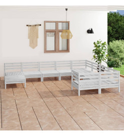 Salon de jardin 10 pcs Blanc Bois de pin massif