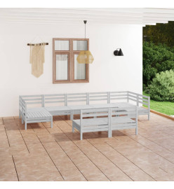 Salon de jardin 9 pcs Blanc Bois de pin massif