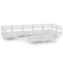 Salon de jardin 9 pcs Blanc Bois de pin massif