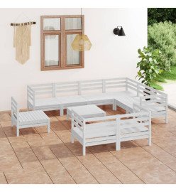 Salon de jardin 10 pcs Bois de pin massif Blanc
