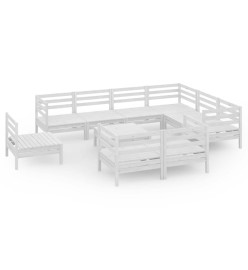 Salon de jardin 10 pcs Bois de pin massif Blanc
