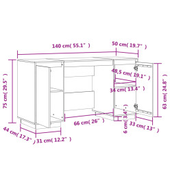 Bureau 140x50x75 cm bois massif de pin