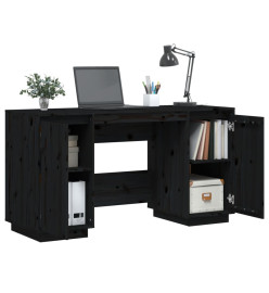 Bureau noir 140x50x75 cm bois massif de pin