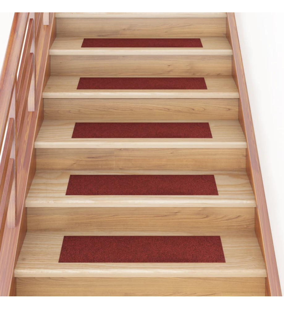 Tapis d'escalier autocollants Rectangulaire 15pcs 76x20cm Rouge