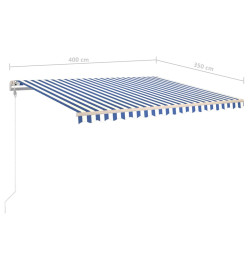 Auvent manuel rétractable avec LED 4x3,5 m Bleu et blanc