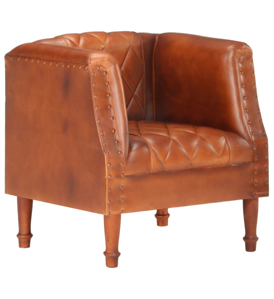 Fauteuil Marron Cuir véritable de chèvre