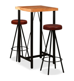 Ensemble de bar 3 pcs Bois d'acacia massif et cuir véritable