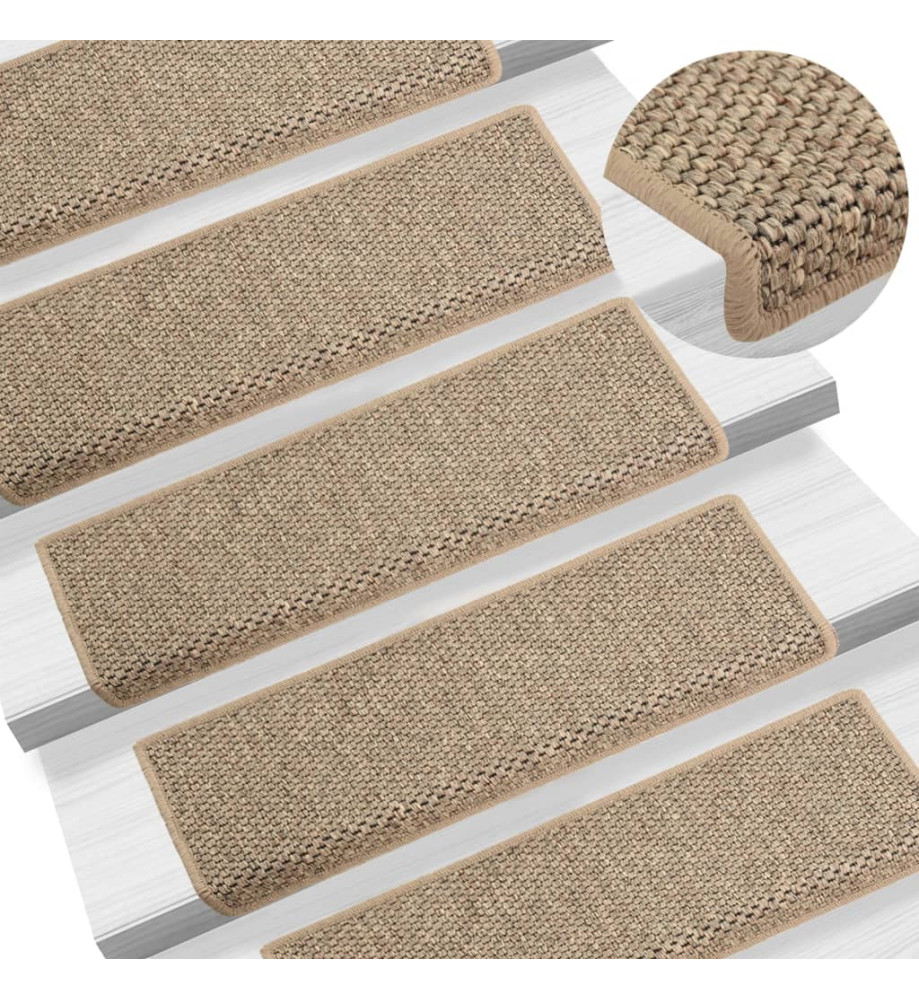 Tapis d'escalier autocollants 15 pcs 65x21x4 cm Beige foncé