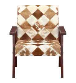 Fauteuil Blanc et marron Cuir véritable de chèvre