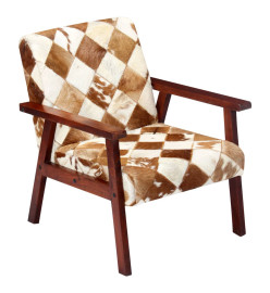 Fauteuil Blanc et marron Cuir véritable de chèvre