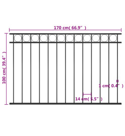 Panneau de clôture Acier 1,7x1 m Noir