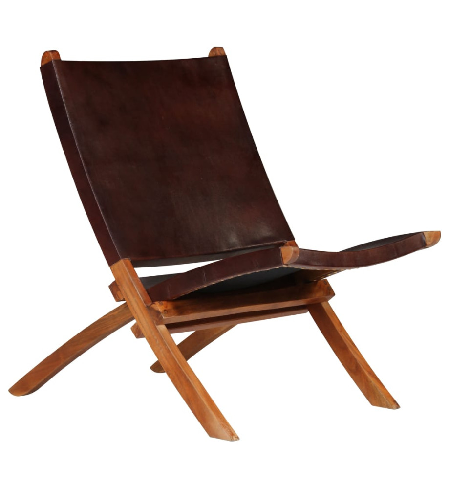 Chaise de relaxation pliable Marron Cuir véritable