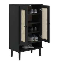 Armoire à chaussures SENJA aspect rotin noir bois massif