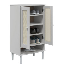 Armoire à chaussures SENJA aspect rotin blanc bois massif