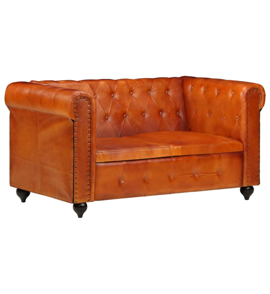 Canapé Chesterfield à 2 places Brun roux Cuir véritable