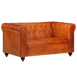 Canapé Chesterfield à 2 places Brun roux Cuir véritable