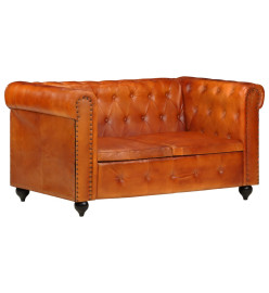 Canapé Chesterfield à 2 places Brun roux Cuir véritable