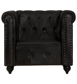 Fauteuil Chesterfield Noir Cuir véritable