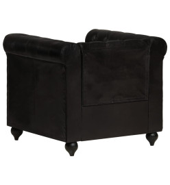 Fauteuil Chesterfield Noir Cuir véritable