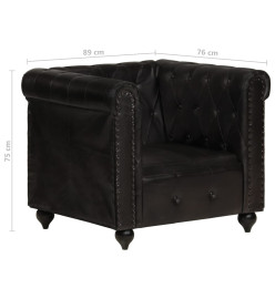 Fauteuil Chesterfield Noir Cuir véritable