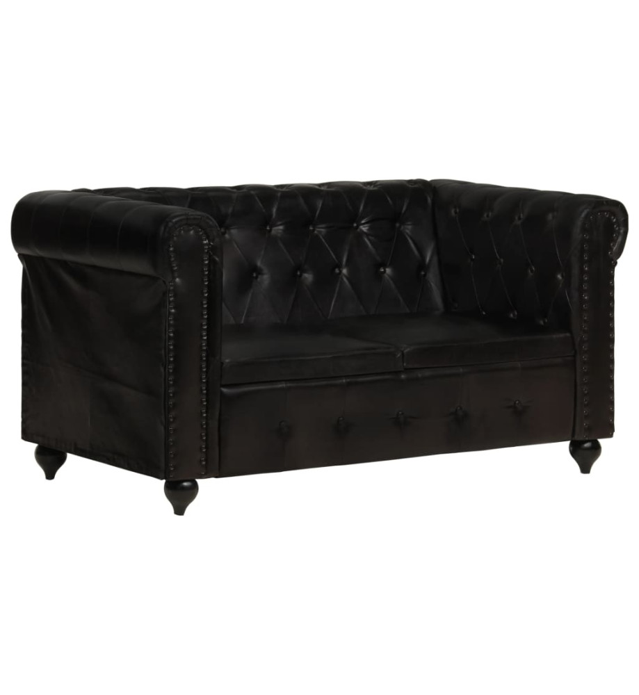 Canapé Chesterfield à 2 places Noir Cuir véritable