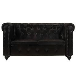 Canapé Chesterfield à 2 places Noir Cuir véritable