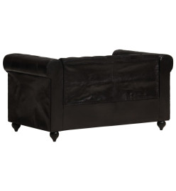 Canapé Chesterfield à 2 places Noir Cuir véritable