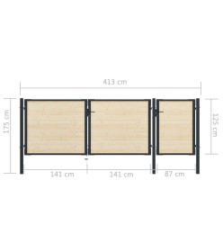 Portail de clôture en acier et bois d'épicéa 413x175 cm